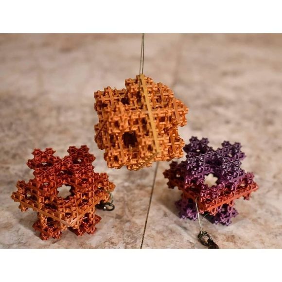 3D Printed Fractal Koch Snowflake Christmas Ornament; free spinning; Holiday dec - Picture 3 of 9